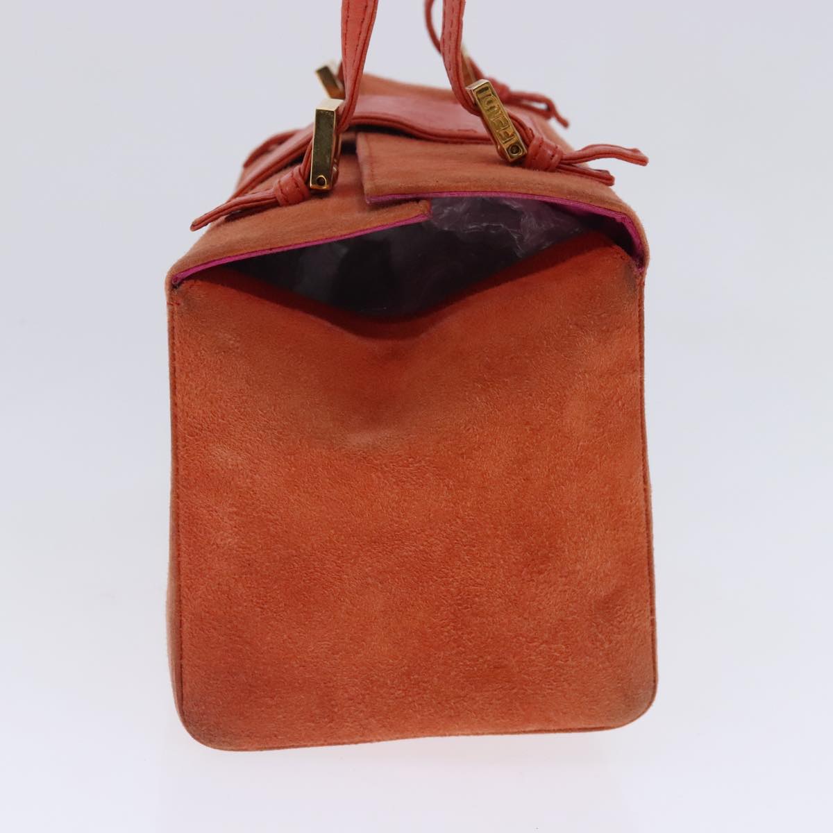 FENDI Shoulder Bag Suede Orange Gold Auth 94994