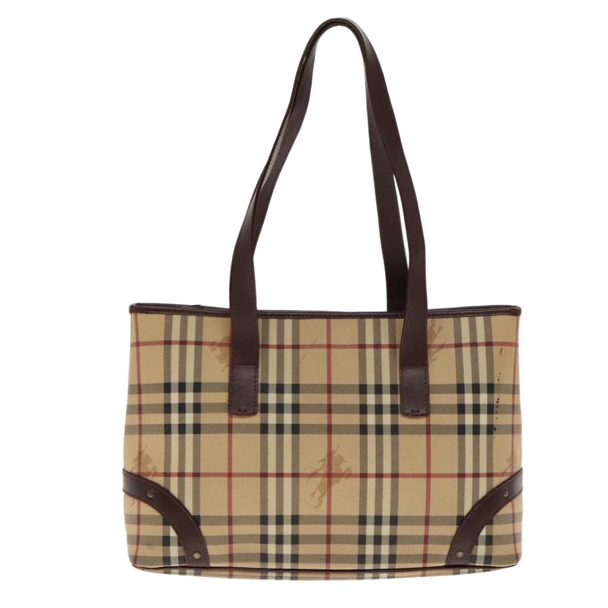 BURBERRY Nova Check Tote Bag PVC Beige Gold Auth 95006