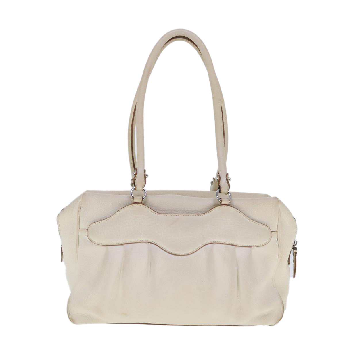 Salvatore Ferragamo Gancini Shoulder Bag Leather White Silver Auth 95007