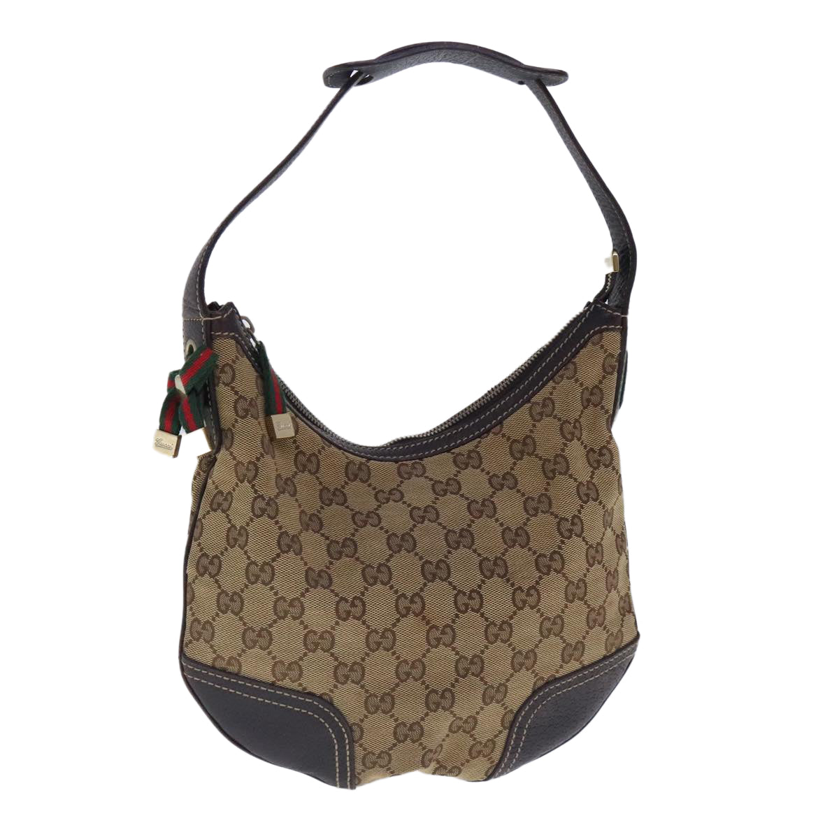 GUCCI GG Canvas Web Sherry Line Shoulder Bag Beige Red Green 162895 Auth 95008