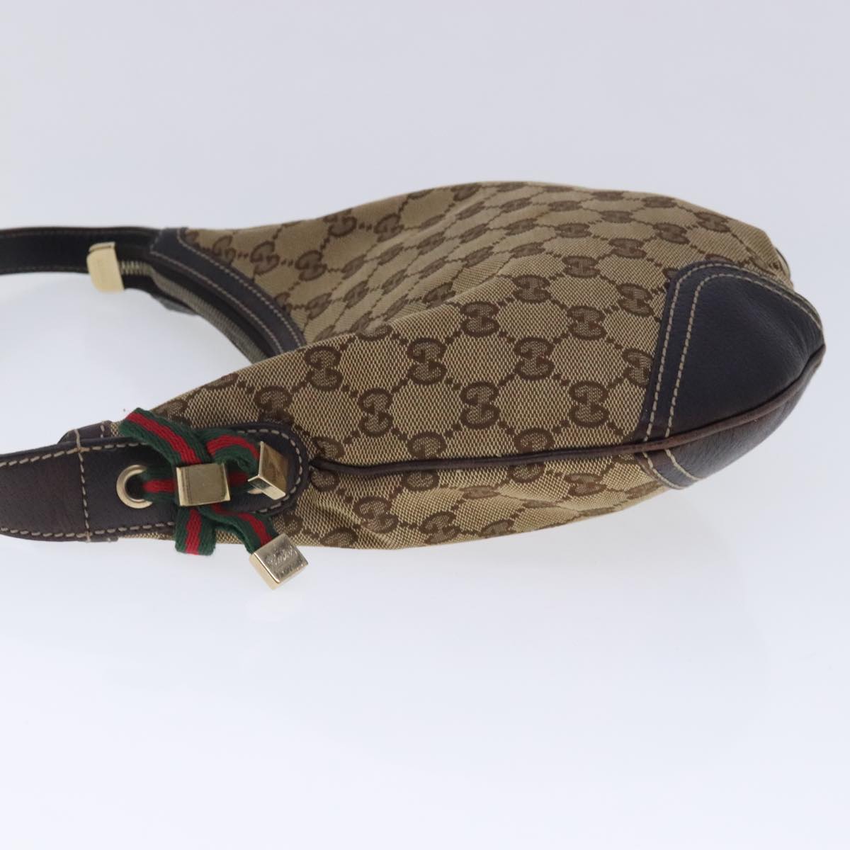 GUCCI GG Canvas Web Sherry Line Shoulder Bag Beige Red Green 162895 Auth 95008