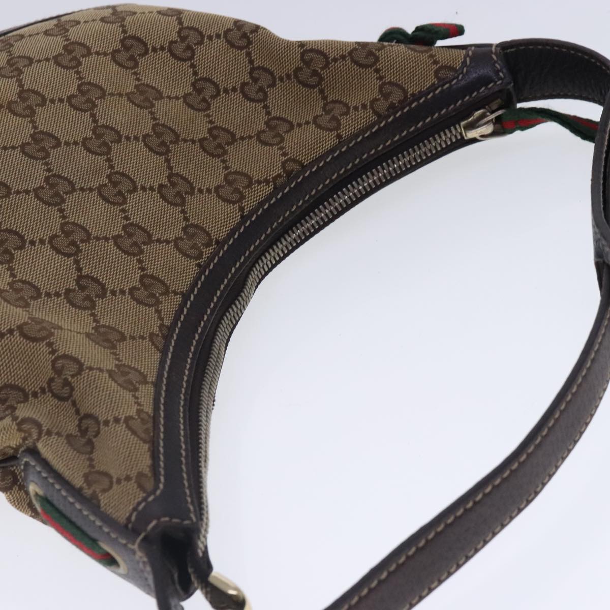 GUCCI GG Canvas Web Sherry Line Shoulder Bag Beige Red Green 162895 Auth 95008