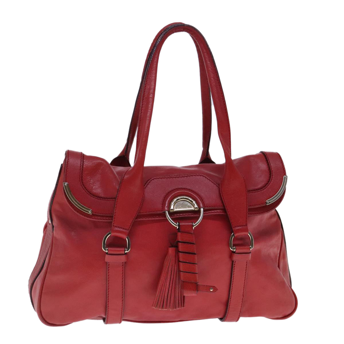 CELINE Shoulder Bag Leather Red Gold Auth 95010