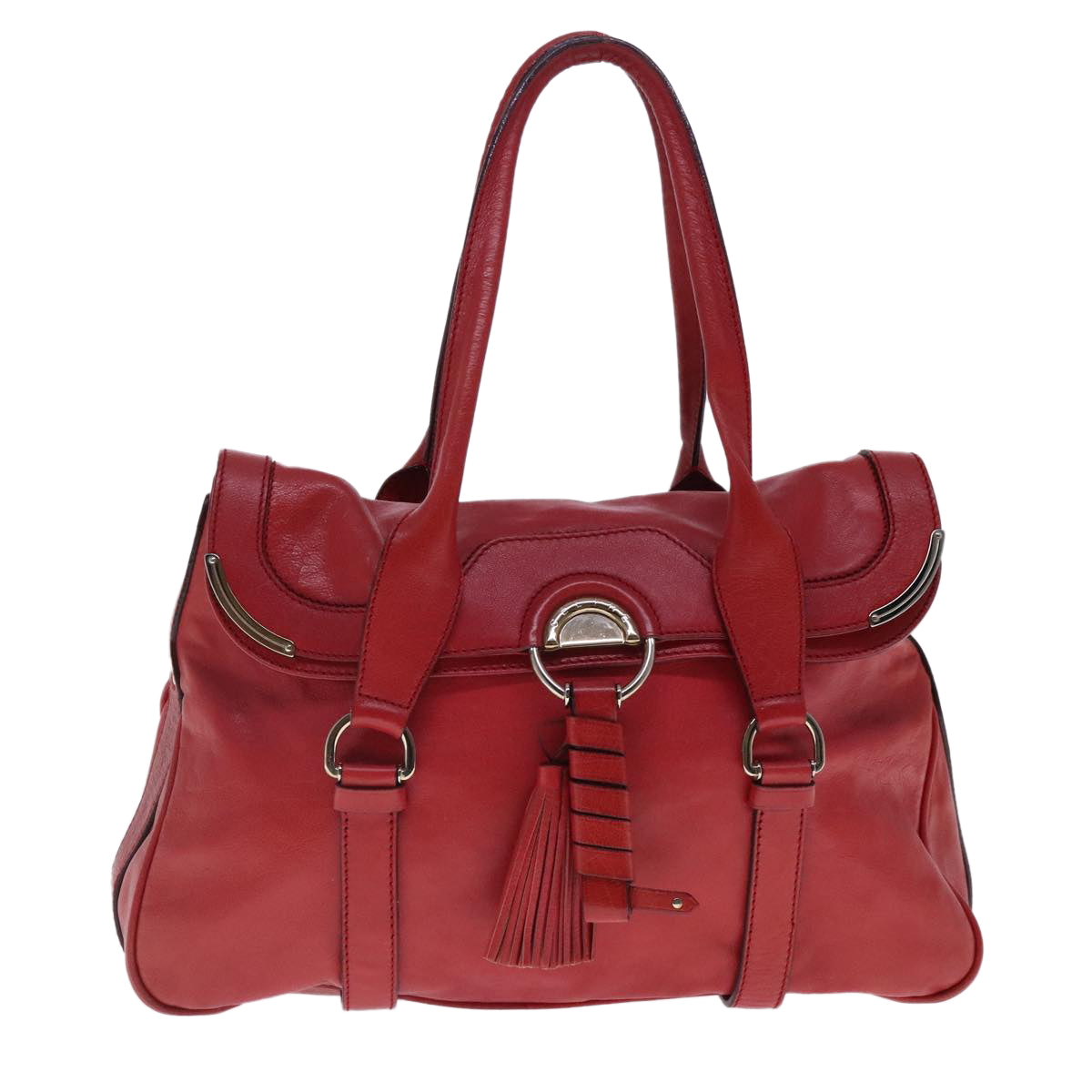 CELINE Shoulder Bag Leather Red Gold Auth 95010 - 0