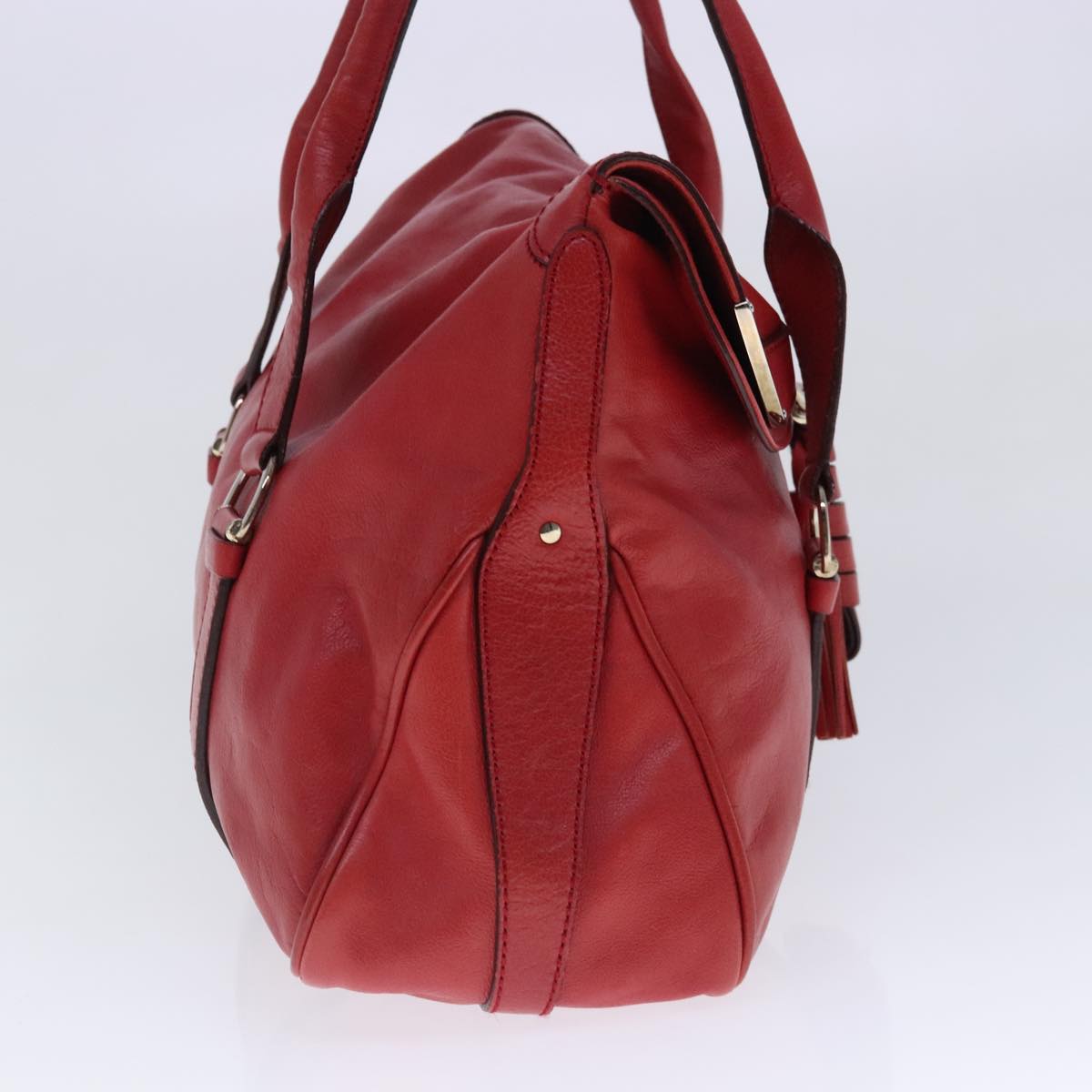 CELINE Shoulder Bag Leather Red Gold Auth 95010