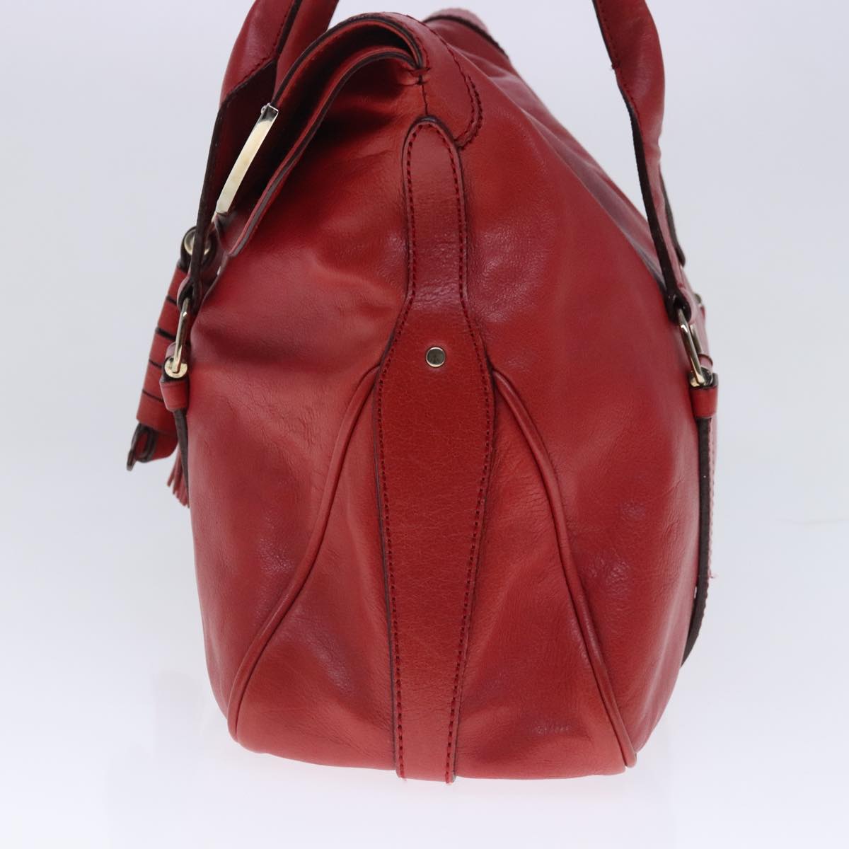 CELINE Shoulder Bag Leather Red Gold Auth 95010