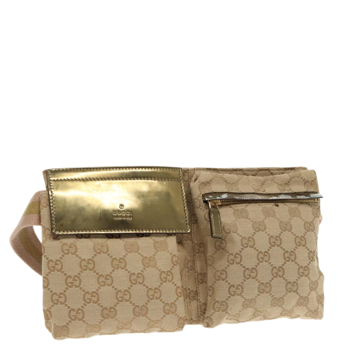 GUCCI GG Canvas Sherry Line Waist bag Beige Gold pink 28566 Auth 95013