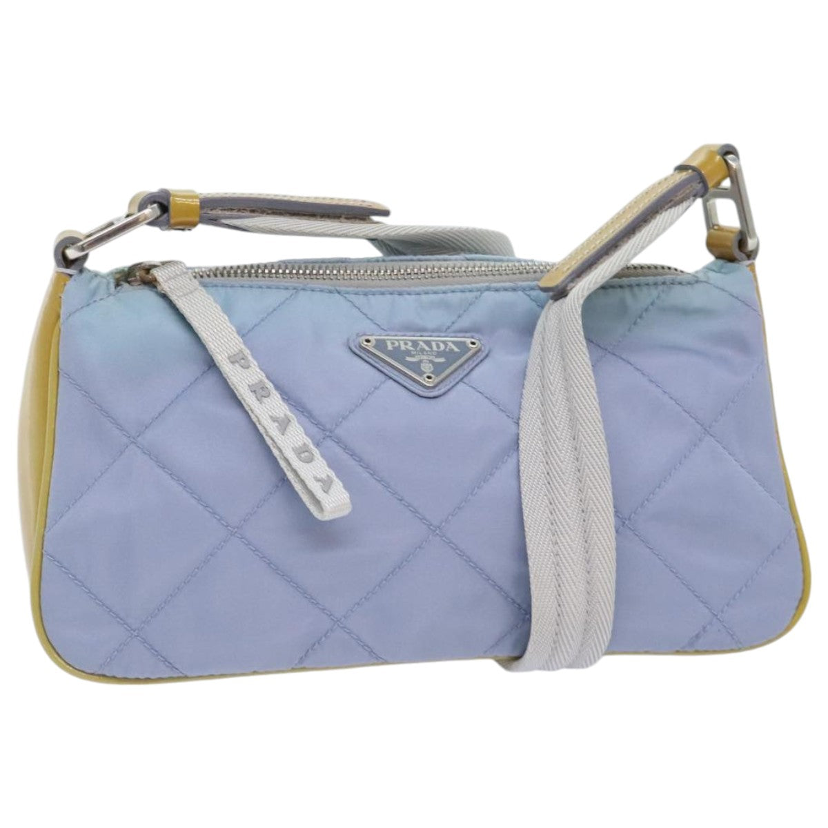 PRADA Shoulder Bag Nylon Light Blue Silver Auth 95019