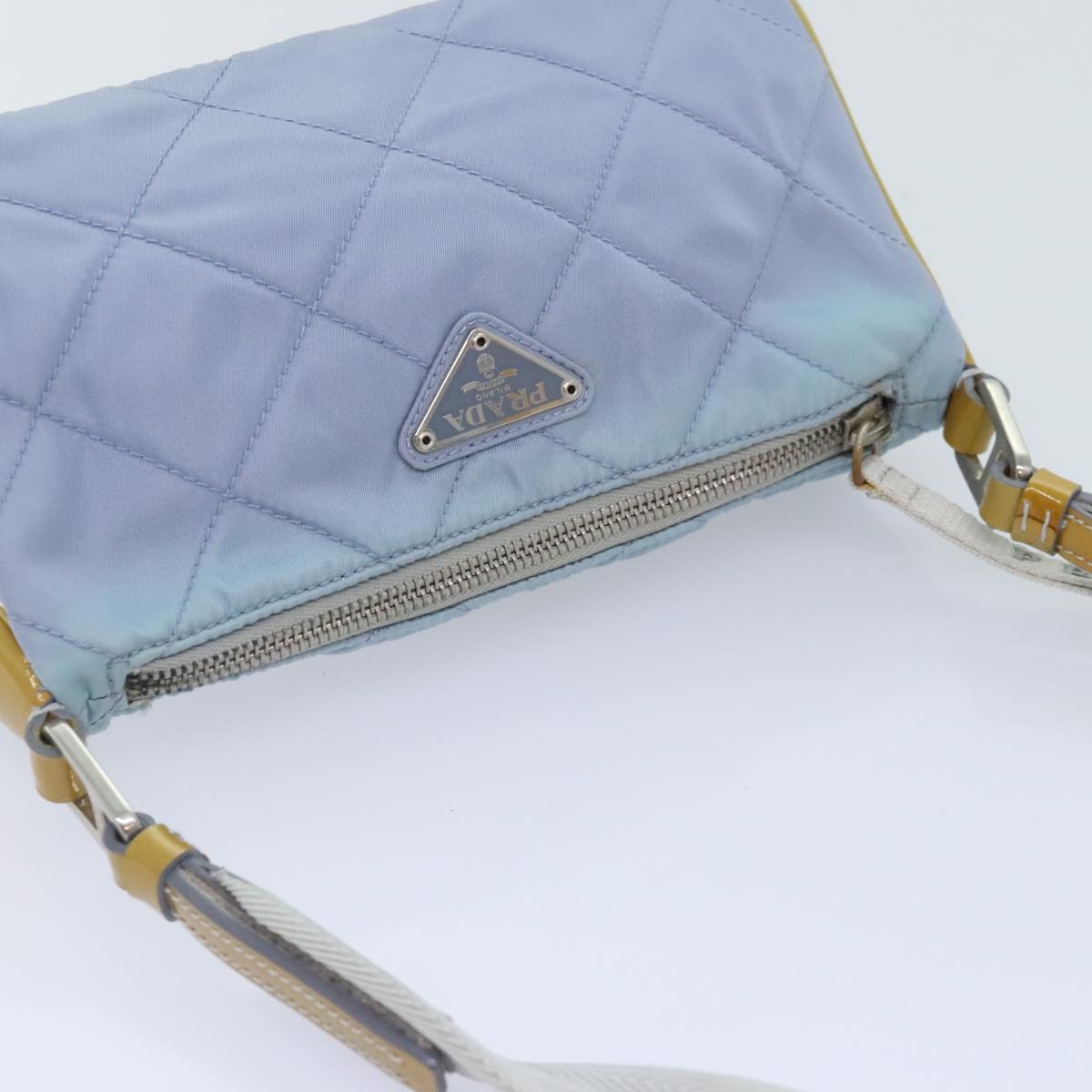 PRADA Shoulder Bag Nylon Light Blue Silver Auth 95019