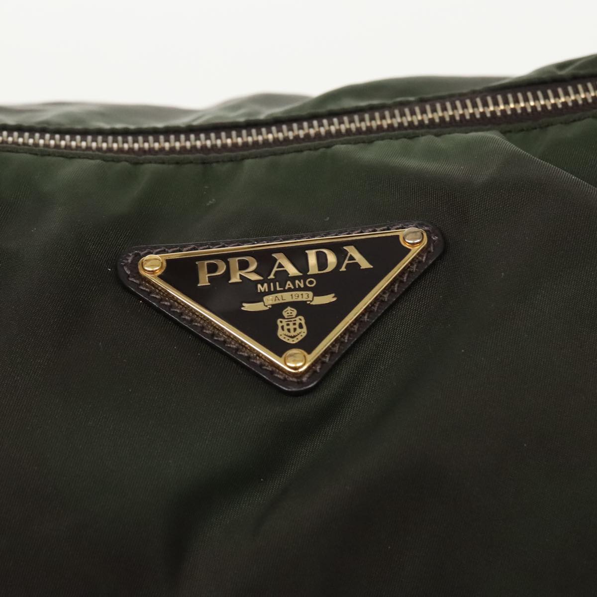 PRADA Shoulder Bag Nylon Khaki Gold Auth 95021