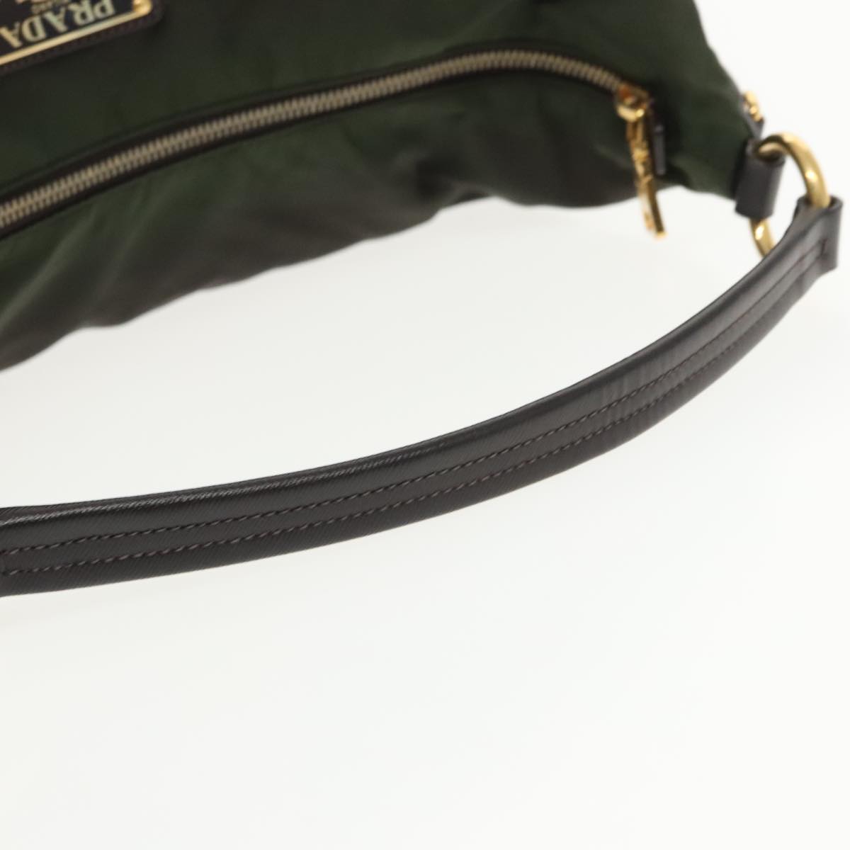 PRADA Shoulder Bag Nylon Khaki Gold Auth 95021