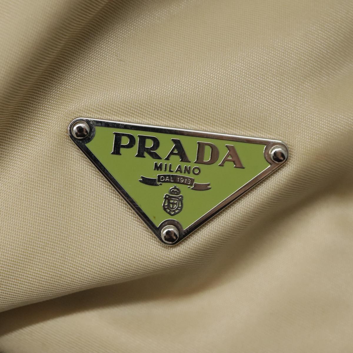 PRADA Shoulder Bag Nylon Beige Silver Auth 95024