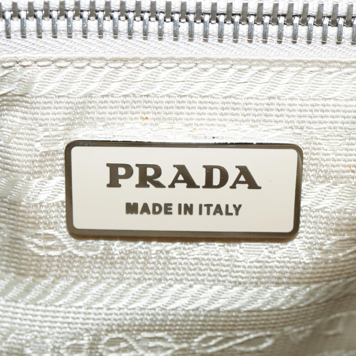 PRADA Shoulder Bag Nylon Beige Silver Auth 95024