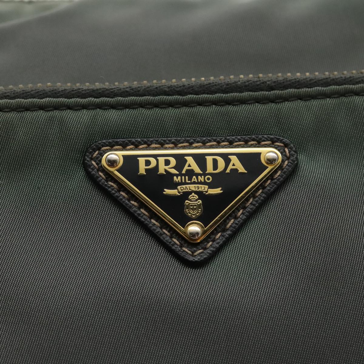 PRADA Shoulder Bag Nylon Khaki Gold Auth 95025