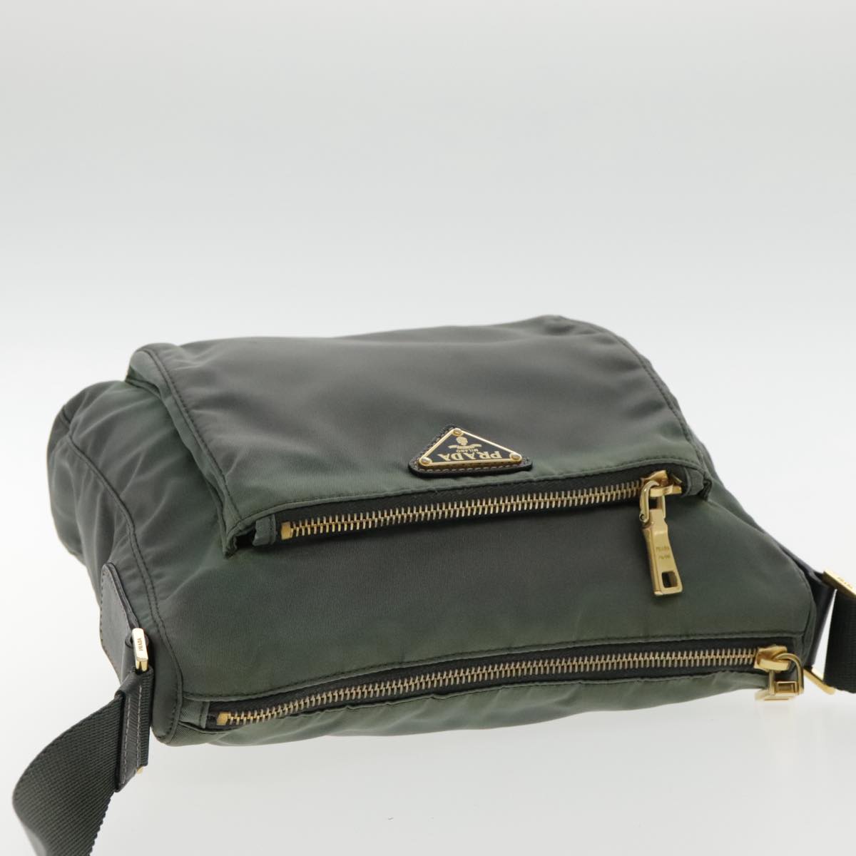 PRADA Shoulder Bag Nylon Khaki Gold Auth 95025