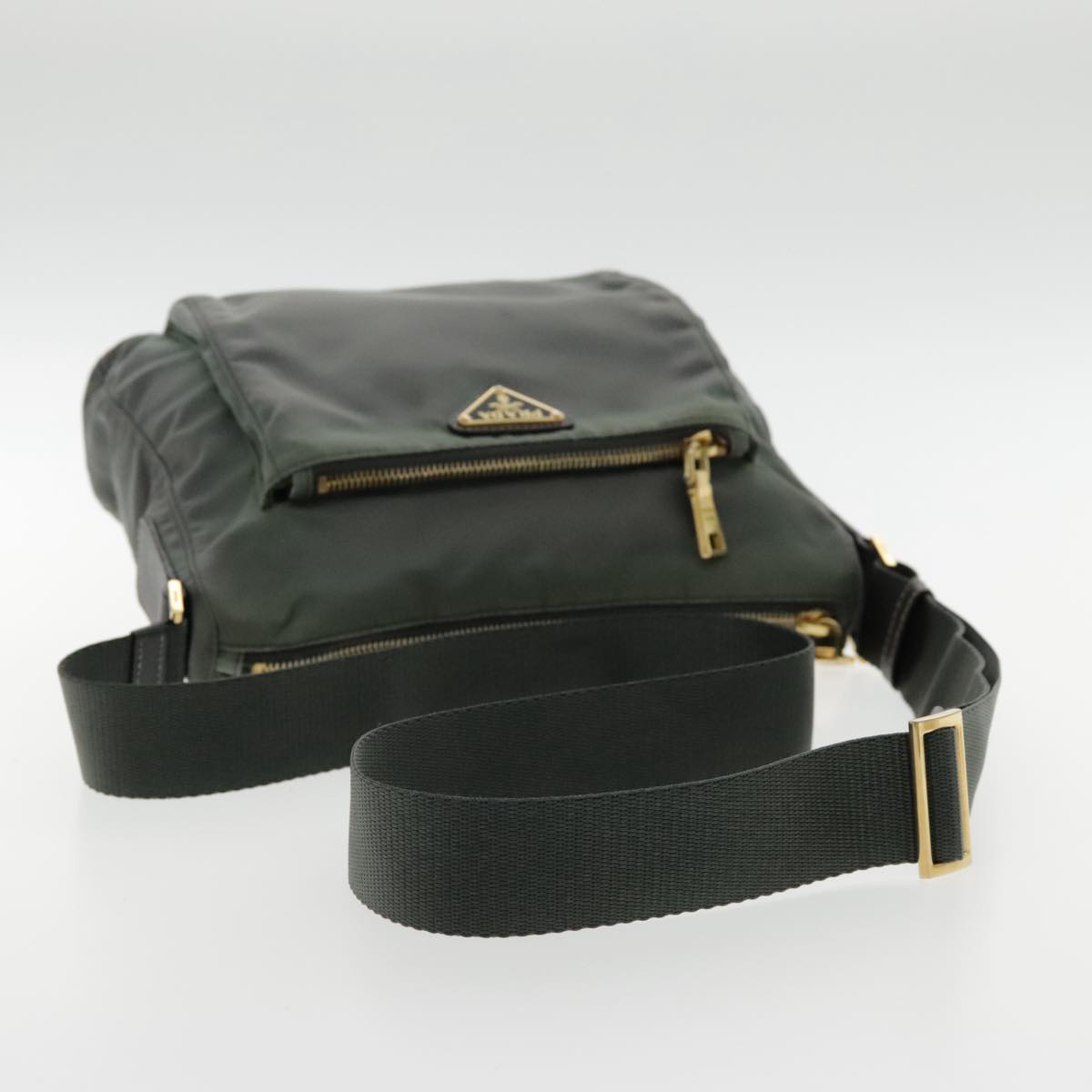 PRADA Shoulder Bag Nylon Khaki Gold Auth 95025