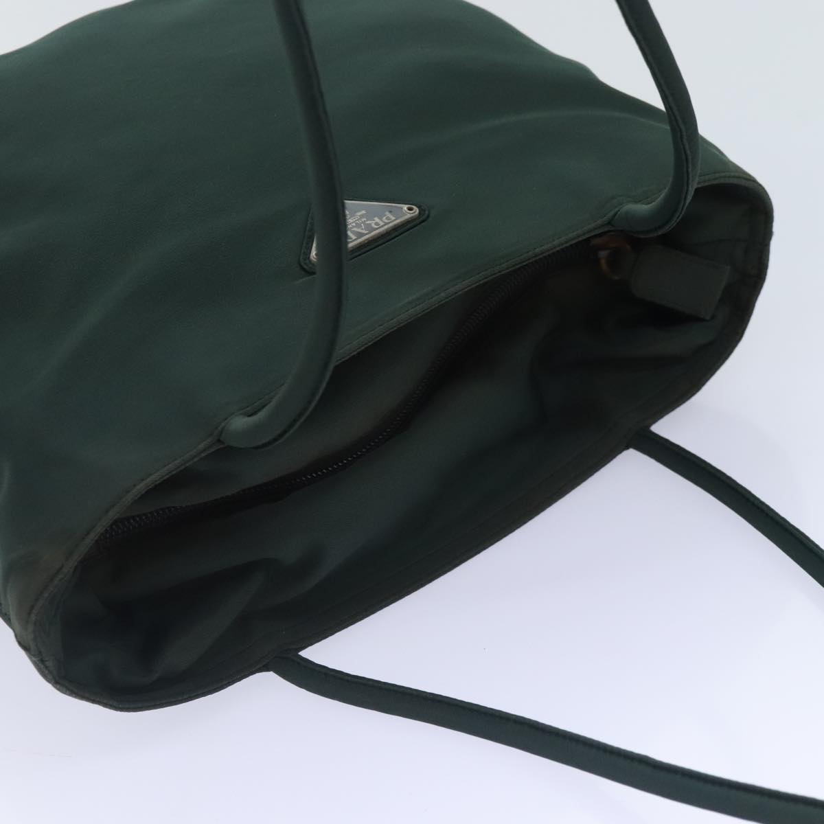 PRADA Tote Bag Nylon Green Silver Auth 95027