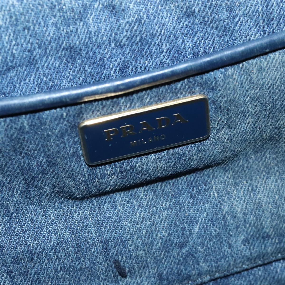 PRADA Canapa MM Hand Bag Denim Blue Gold Auth 95029