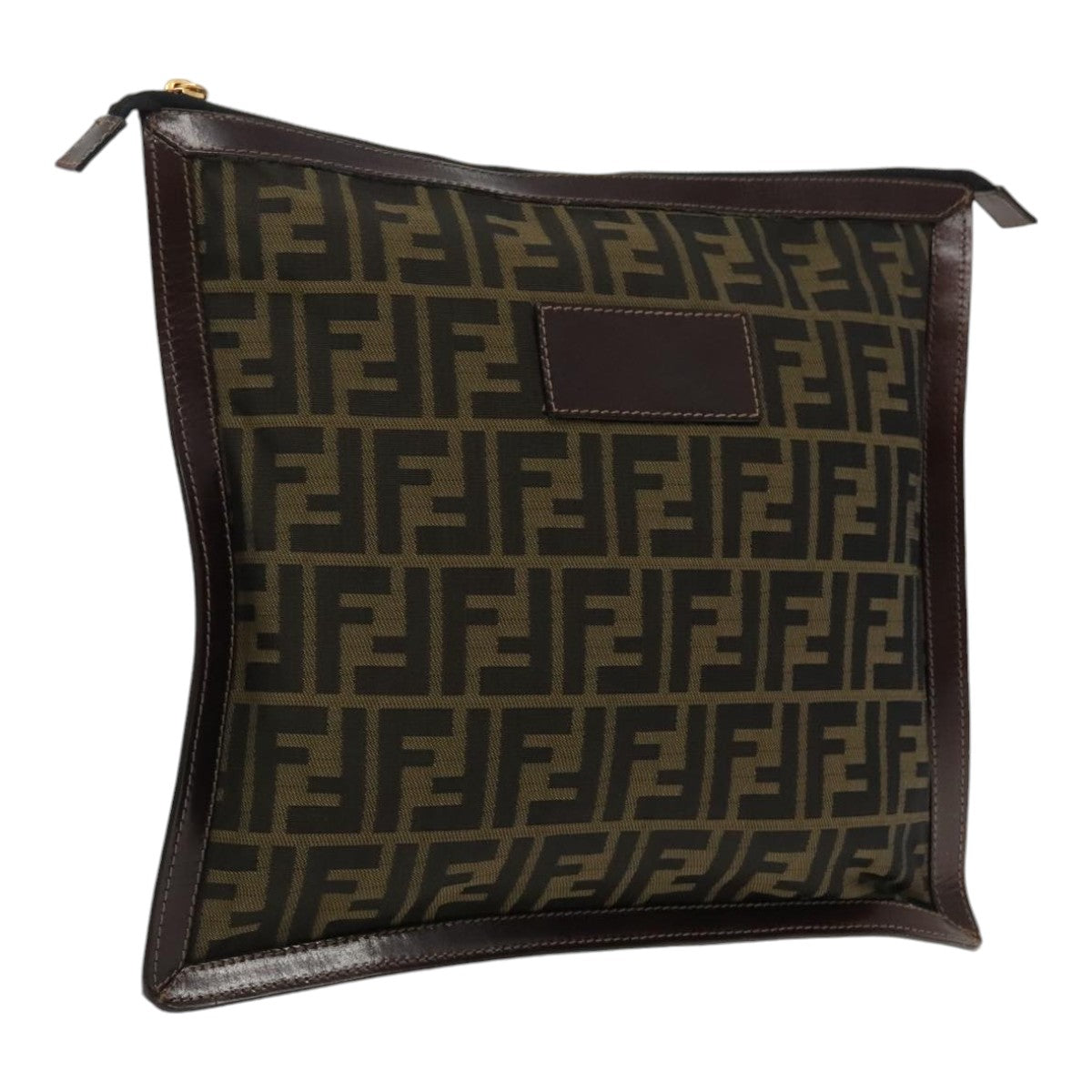 FENDI Zucca Canvas Clutch Bag Brown Black gold Auth 95030