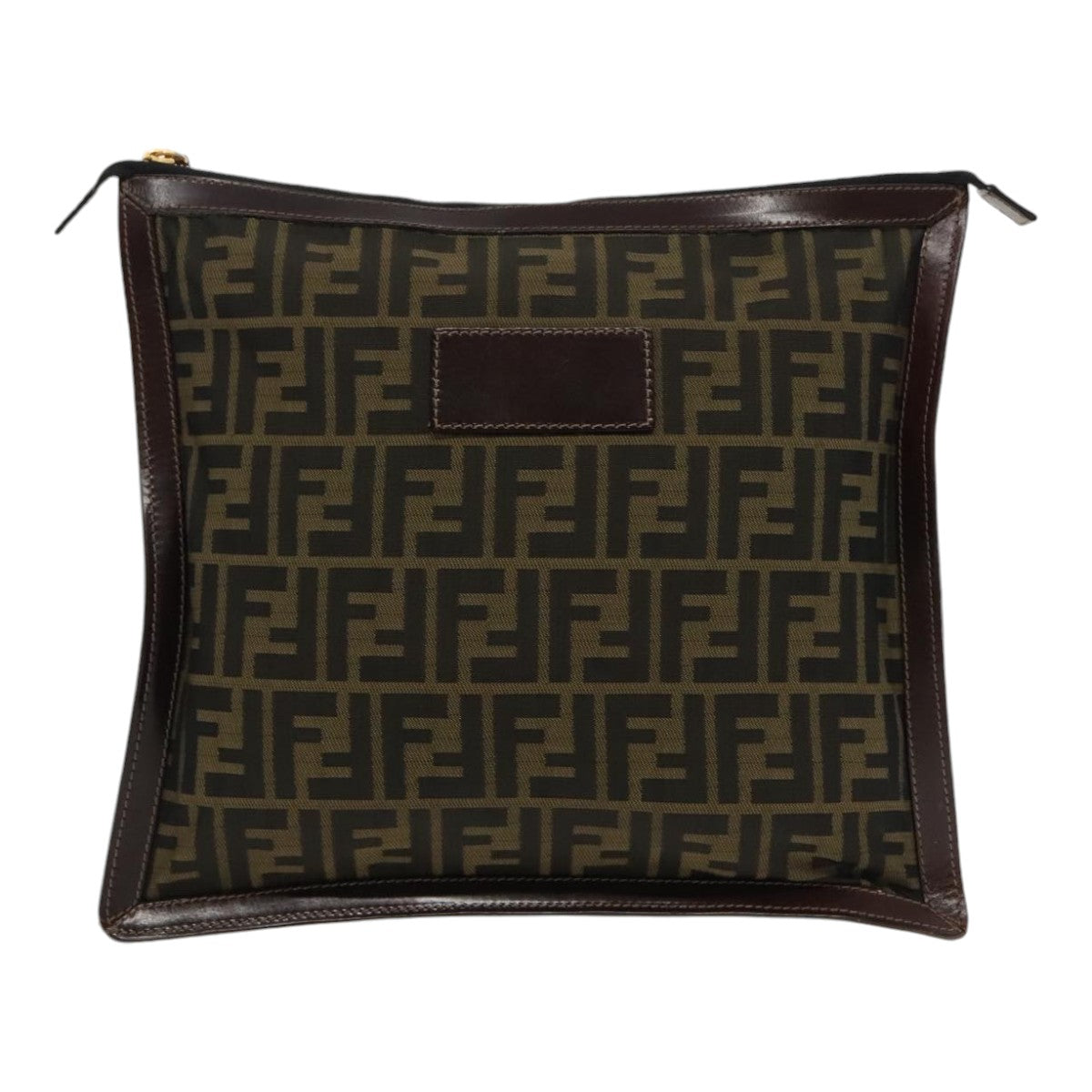 FENDI Zucca Canvas Clutch Bag Brown Black gold Auth 95030