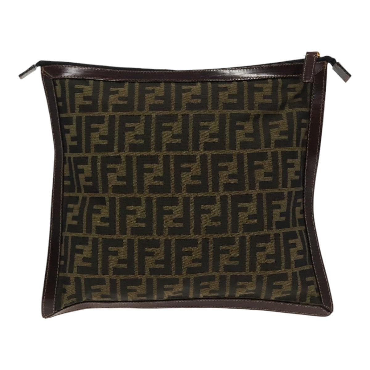 FENDI Zucca Canvas Clutch Bag Brown Black gold Auth 95030 - 0