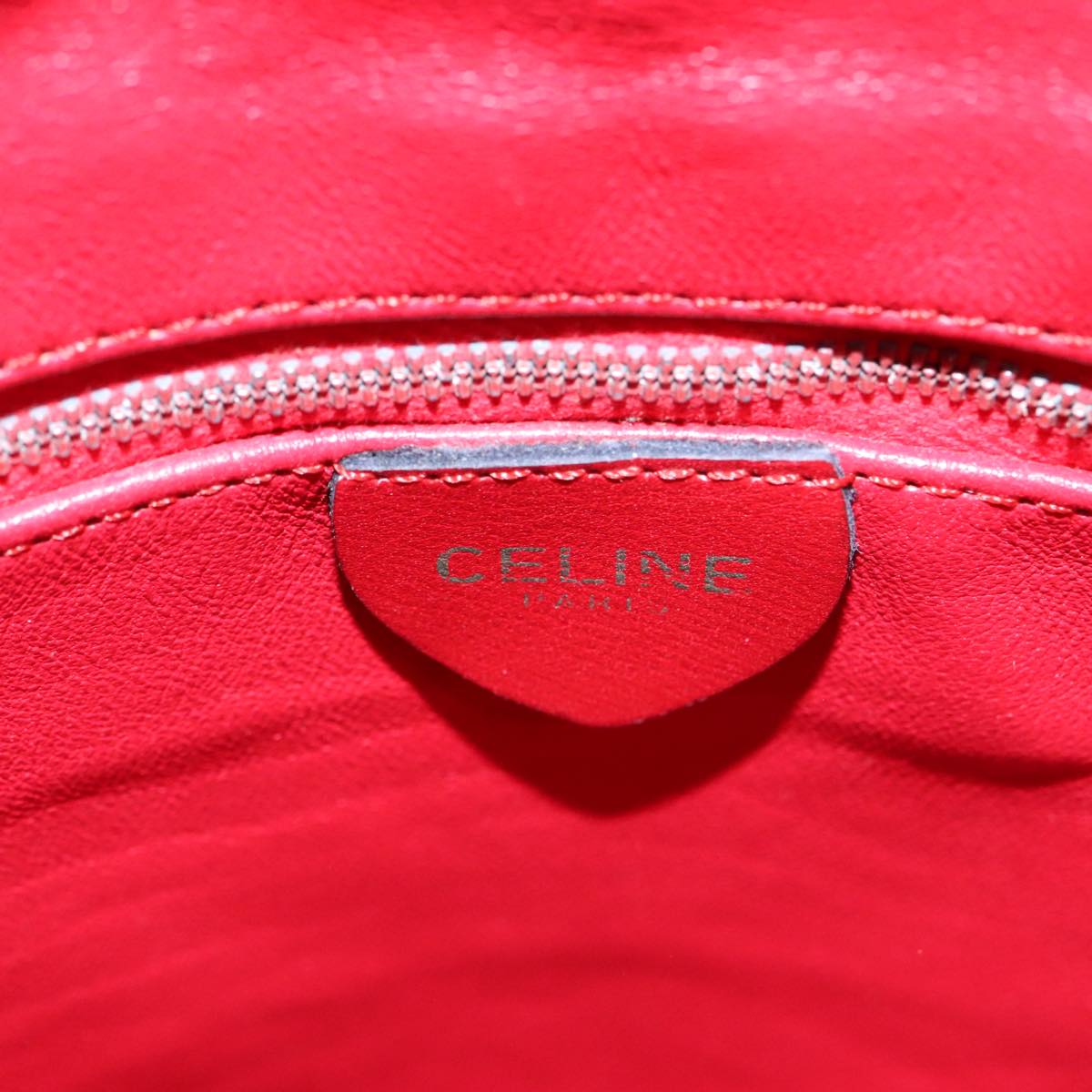 CELINE Shoulder Bag Leather Red Silver Auth 95033