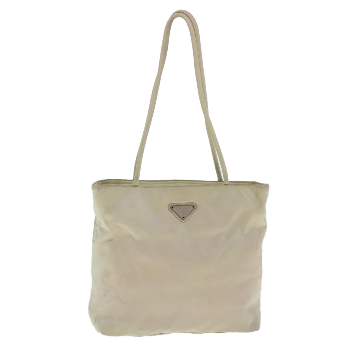 PRADA Tote Bag Nylon Silver Cream Auth 95047