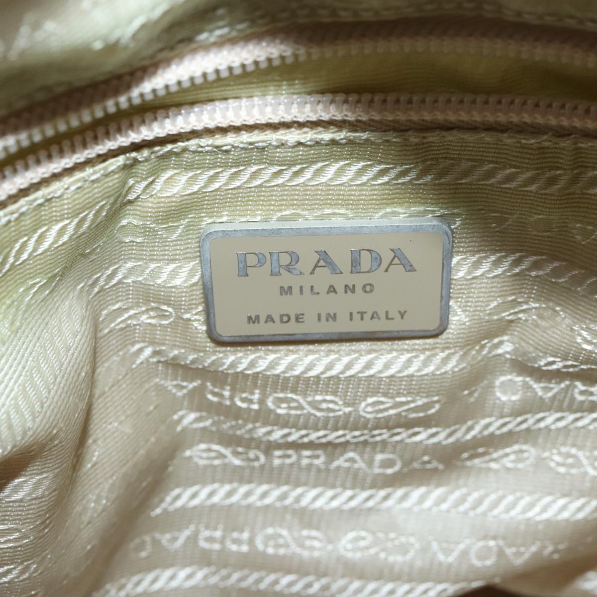 PRADA Tote Bag Nylon Silver Cream Auth 95047