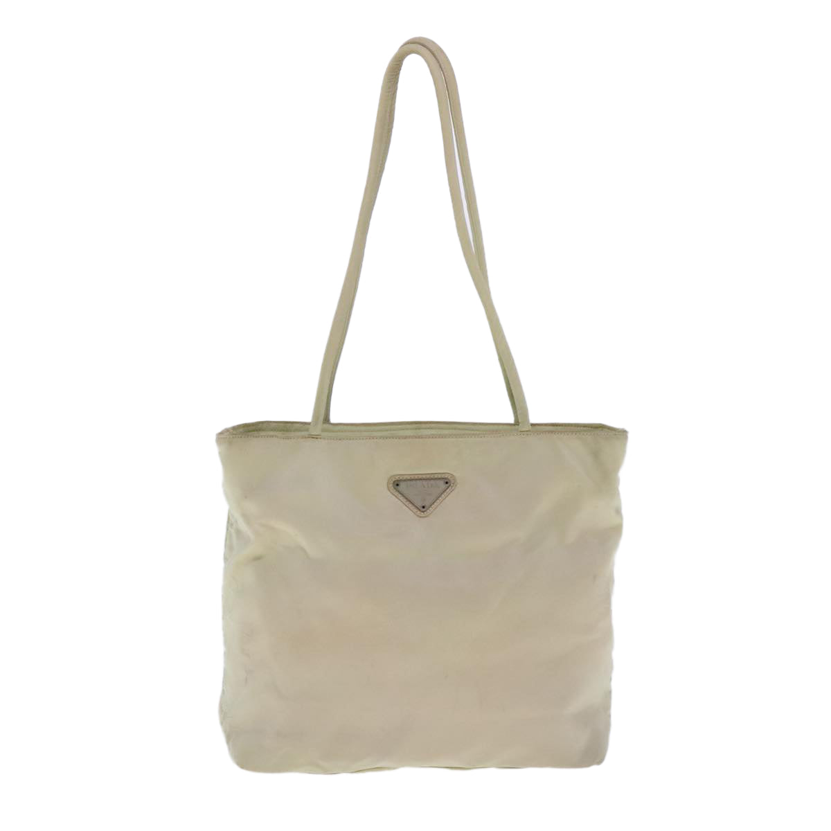 PRADA Tote Bag Nylon Silver Cream Auth 95047 - 0