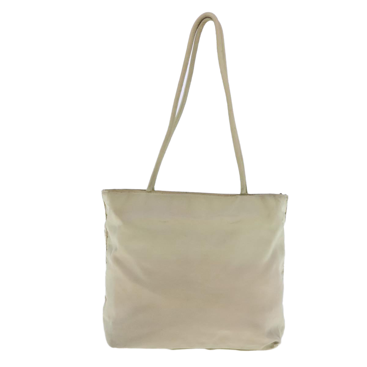 PRADA Tote Bag Nylon Silver Cream Auth 95047