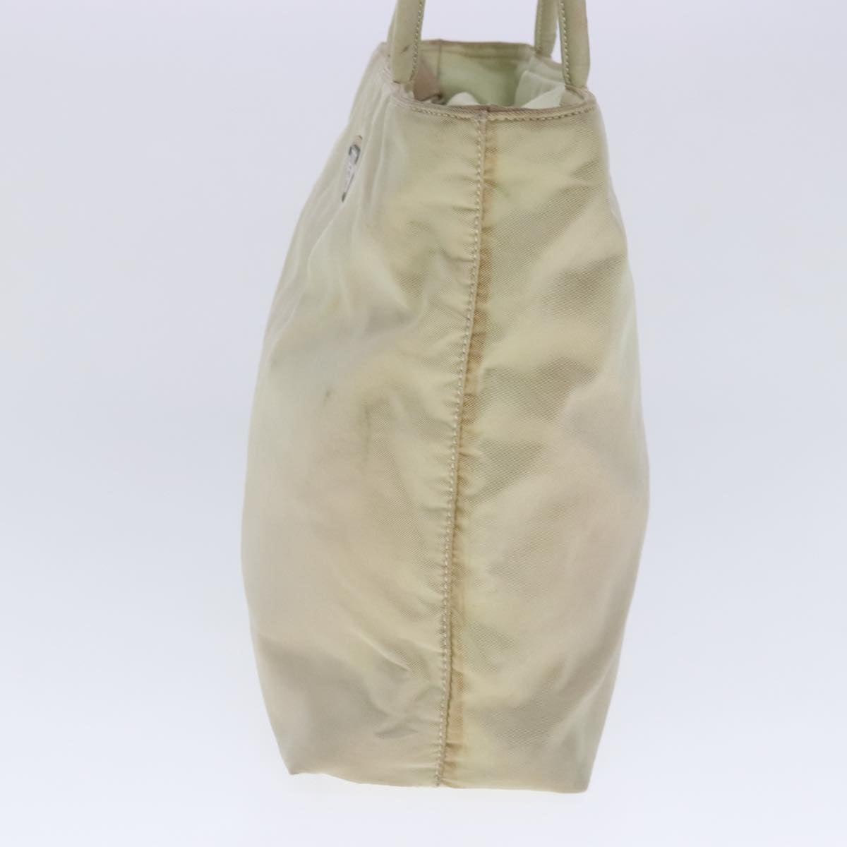 PRADA Tote Bag Nylon Silver Cream Auth 95047