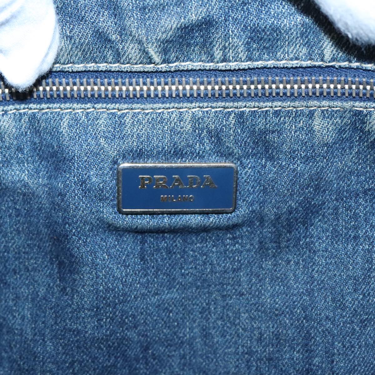 PRADA Canapa GM Hand Bag Denim Blue Gold Auth 95048