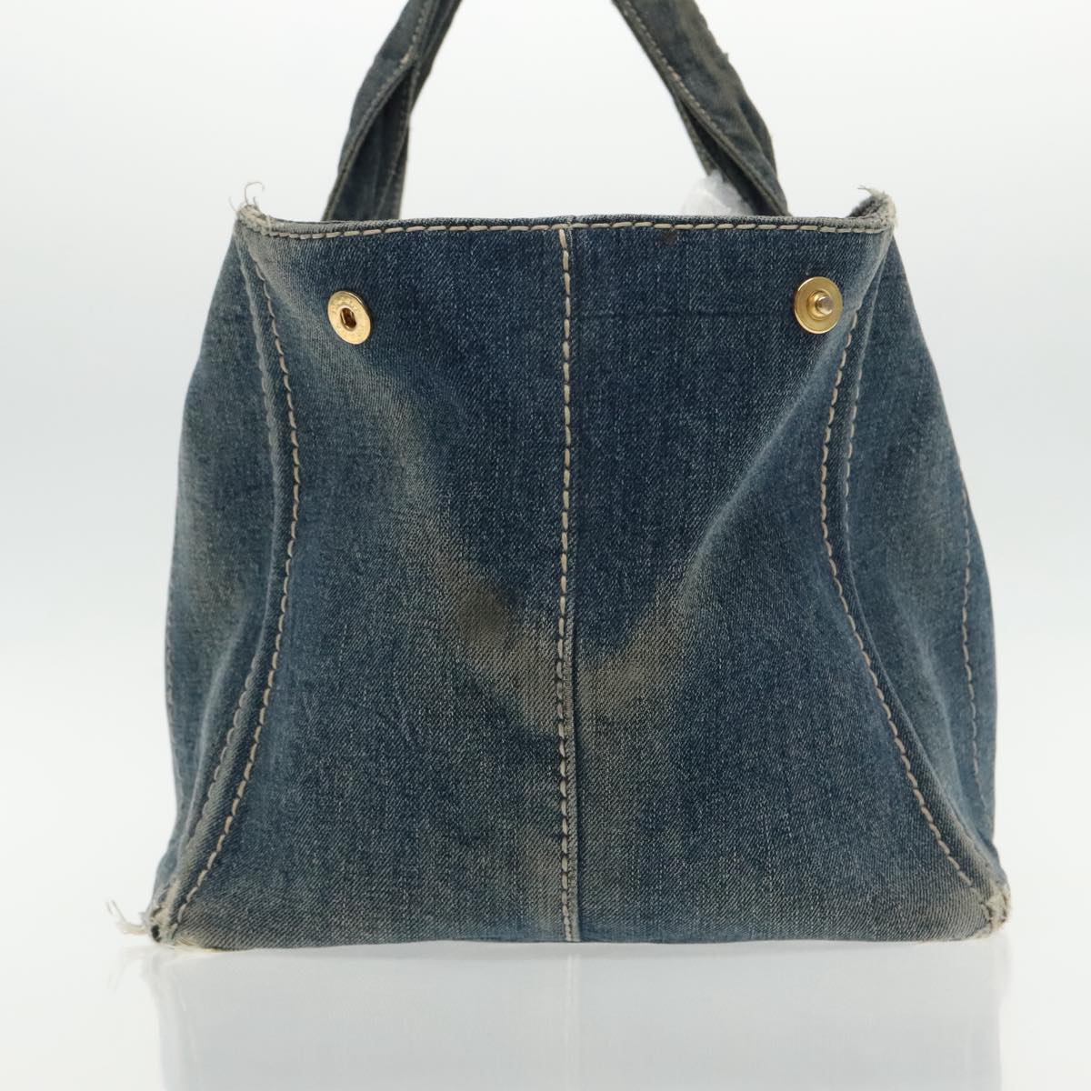 PRADA Canapa GM Hand Bag Denim Blue Gold Auth 95048