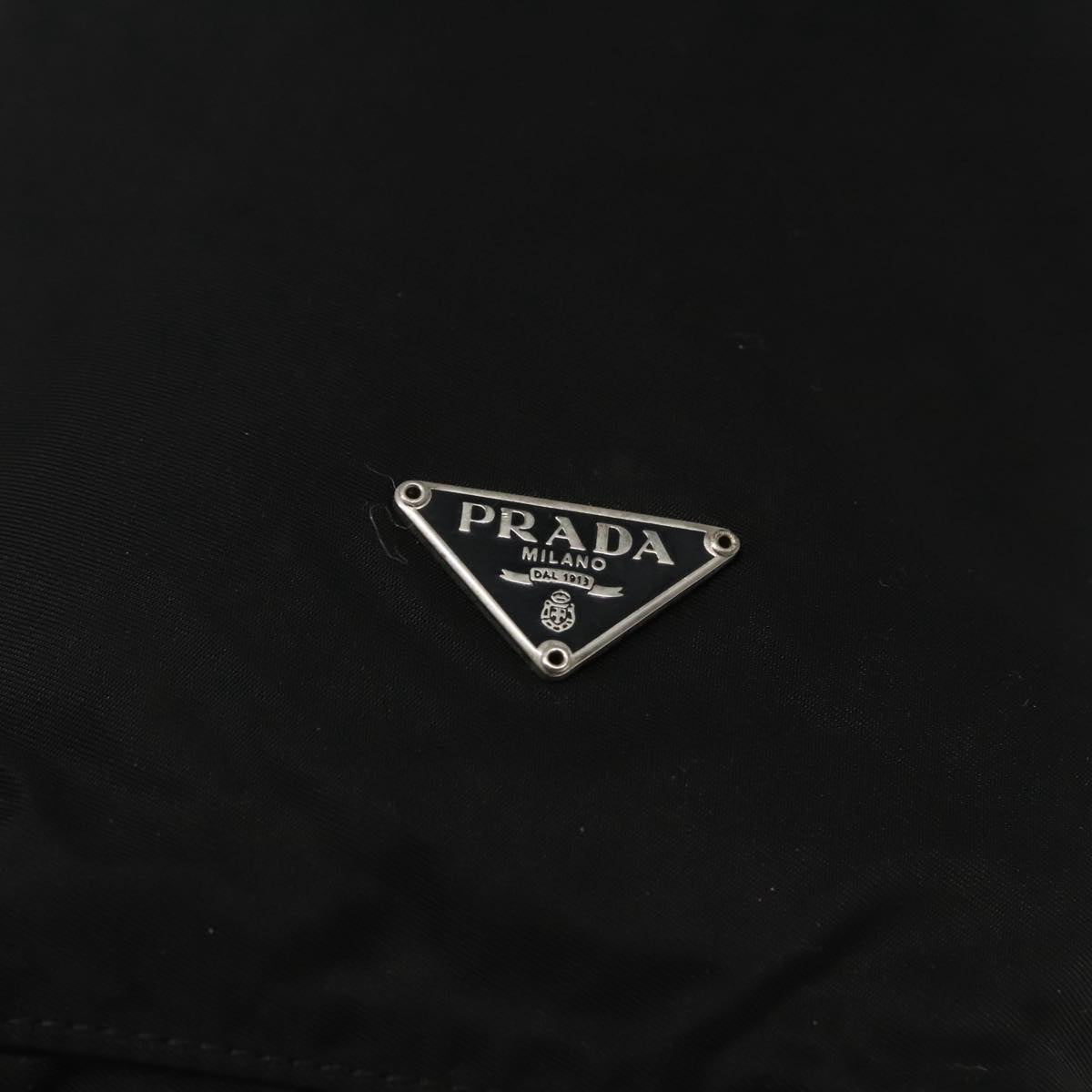 PRADA Pouch Nylon Black Silver Auth 95055