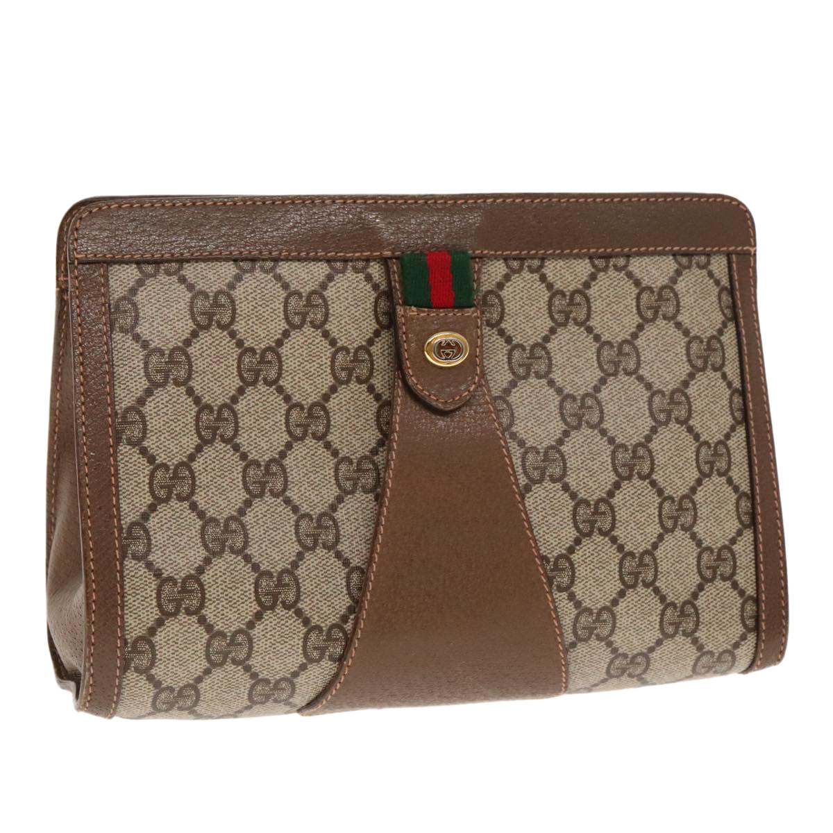 GUCCI GG Supreme Web Sherry Line Clutch Bag PVC Beige Red 89 01 032 Auth 95057