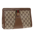 GUCCI GG Supreme Web Sherry Line Clutch Bag PVC Beige Red 89 01 032 Auth 95057-1