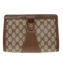 GUCCI GG Supreme Web Sherry Line Clutch Bag PVC Beige Red 89 01 032 Auth 95057-13