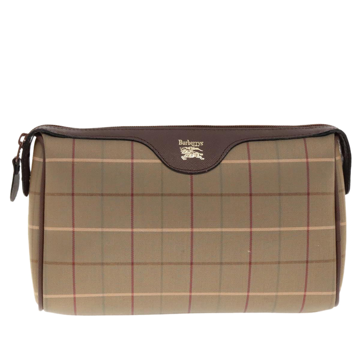 Burberrys Nova Check Clutch Bag Canvas Brown Gold Auth 95058