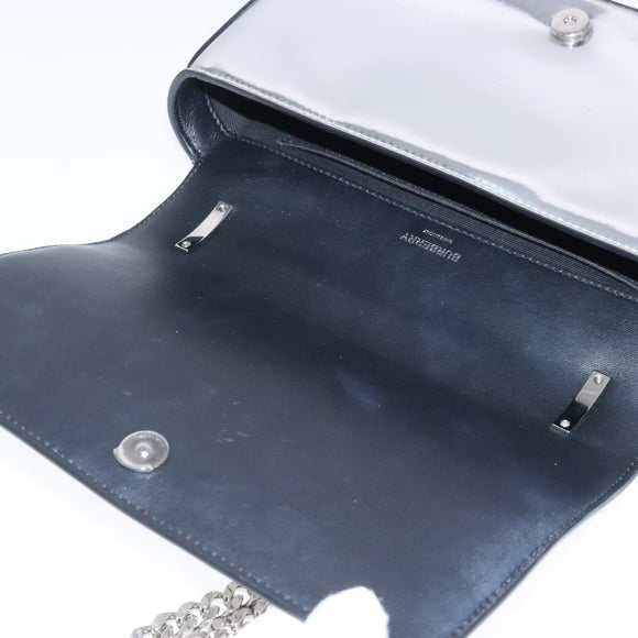 BURBERRY Schultertasche mit Kette Lackleder Silber Original 95065