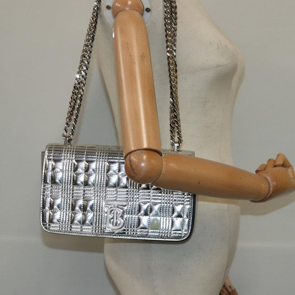 BURBERRY Schultertasche mit Kette Lackleder Silber Original 95065
