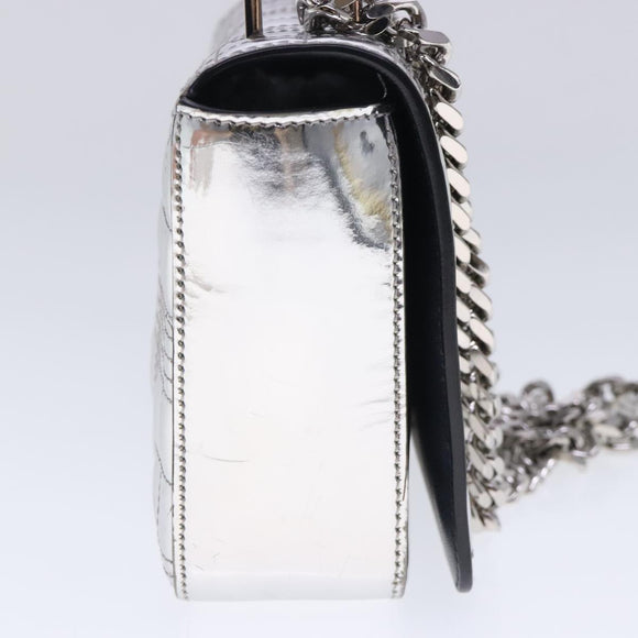 BURBERRY Schultertasche mit Kette Lackleder Silber Original 95065
