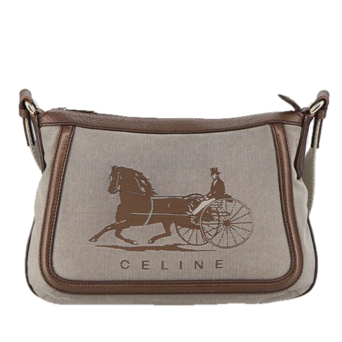 CELINE Shoulder Bag Canvas Beige Auth 95151