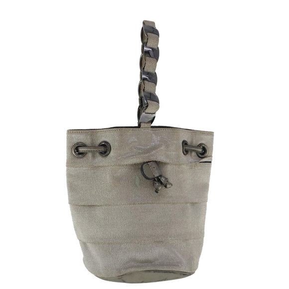 Salvatore Ferragamo Chain Hand Bag Canvas Silver Auth 95158