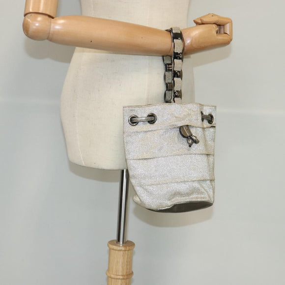 Salvatore Ferragamo Chain Hand Bag Canvas Silver Auth 95158