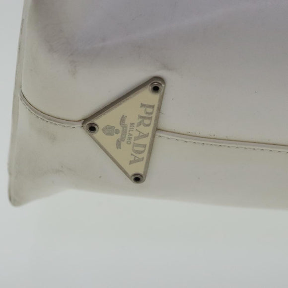 PRADA Hand Bag Enamel Plastic White Clear Silver Auth 95160