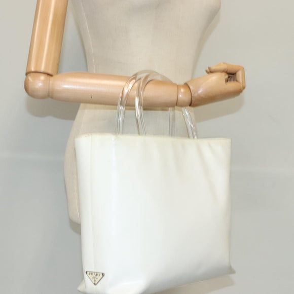 PRADA Handtasche Emaille Plastik Weiß Transparent Silber Auth 95160