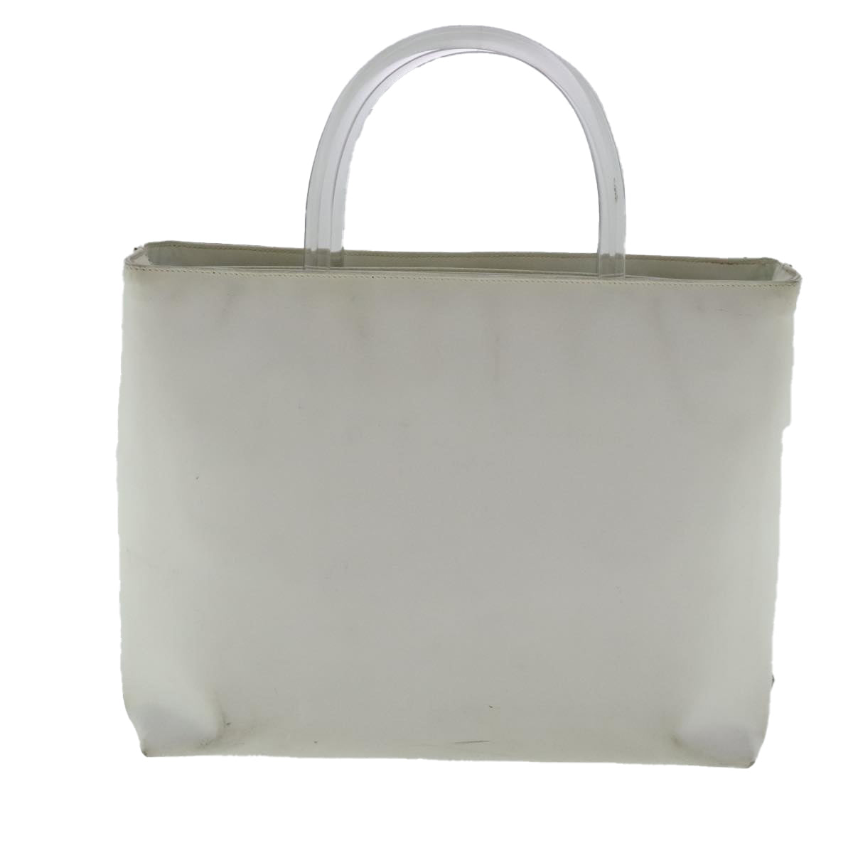 PRADA Hand Bag Enamel Plastic White Clear Silver Auth 95160 - 0