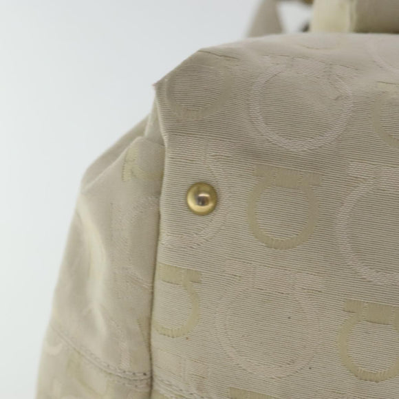 Salvatore Ferragamo Gancini Handtasche Canvas Beige Gold Auth 95165