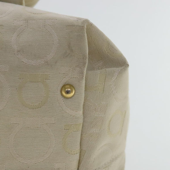 Salvatore Ferragamo Gancini Handtasche Canvas Beige Gold Auth 95165