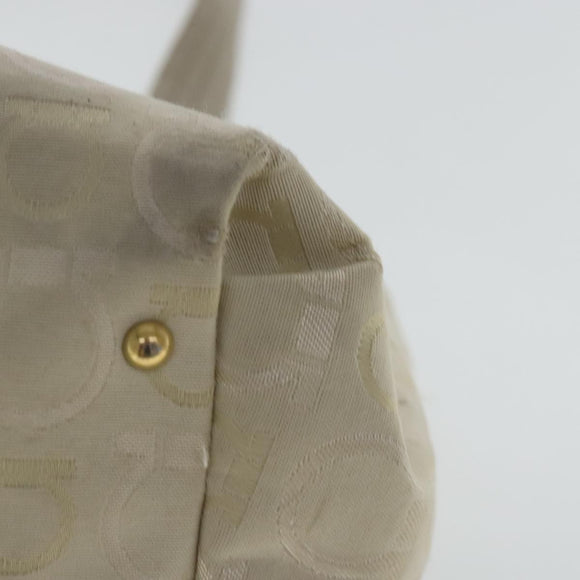 Salvatore Ferragamo Gancini Hand Bag Canvas Beige Gold Auth 95165